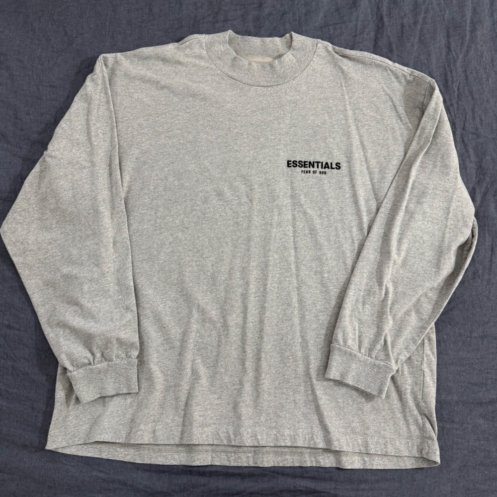 Fear of God Essentials T-Shirt XL Grey Long Sleeve Mock Neck Logo Tee